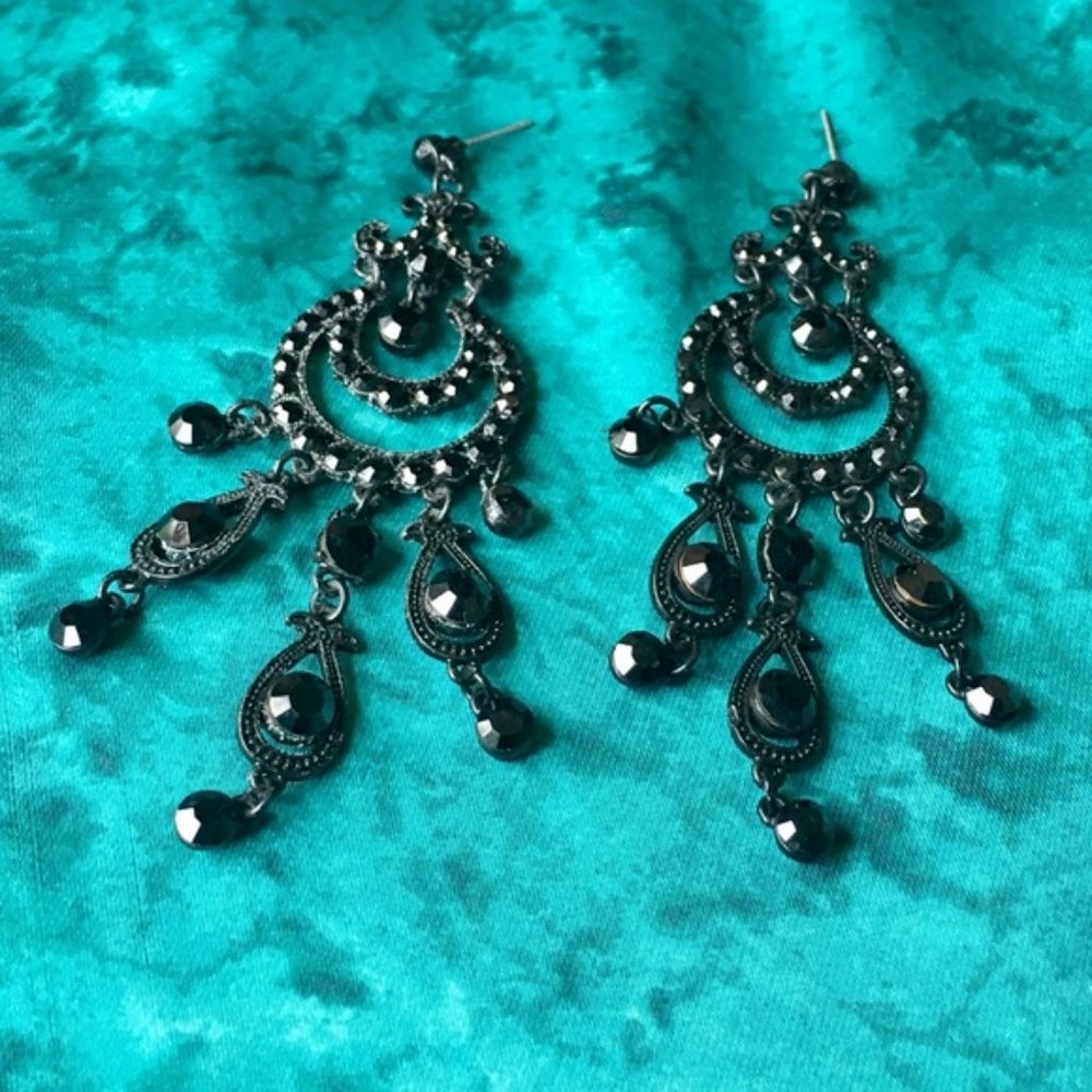 Glam Black Chandelier Statement Post Earrings
